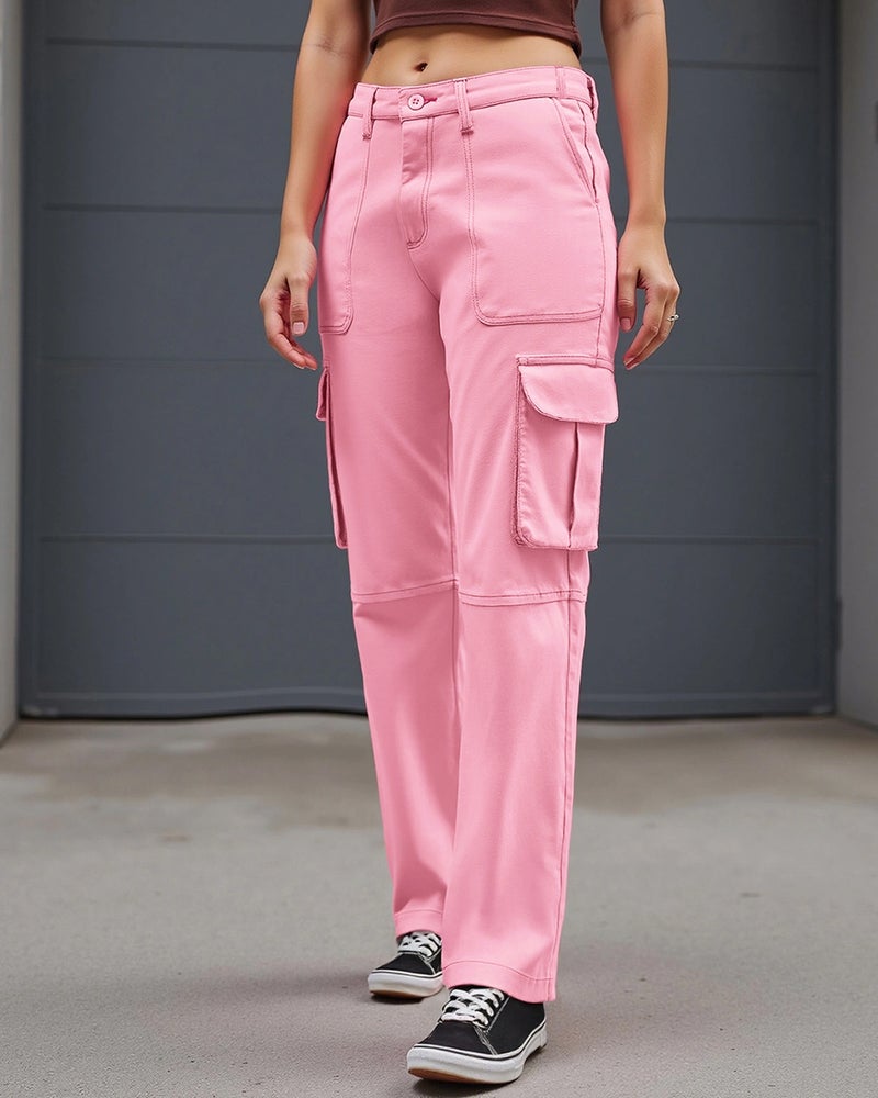 bewakoof Women's Pink Cargo Pants - Image 1